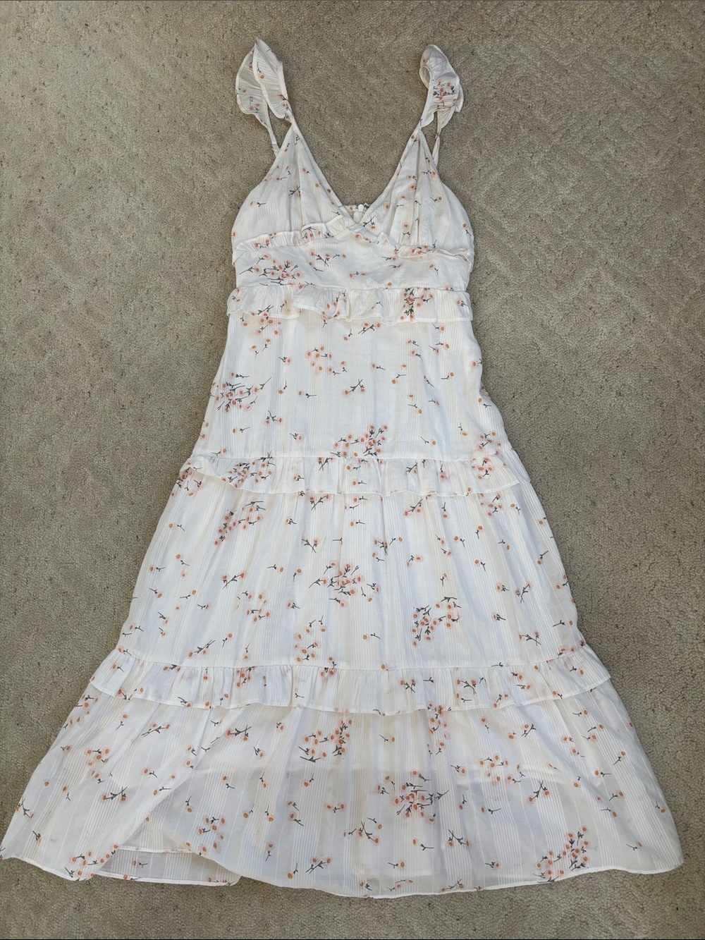 Storia White Maxi Dress with Peach Floral Print